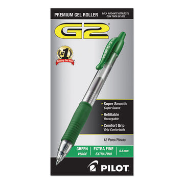 Pilot® G2 Premium Gel Pen, Retractable, Extra-fine 0.5 Mm, Green Ink, Smoke Barrel, Dozen freeshipping - TVN Wholesale